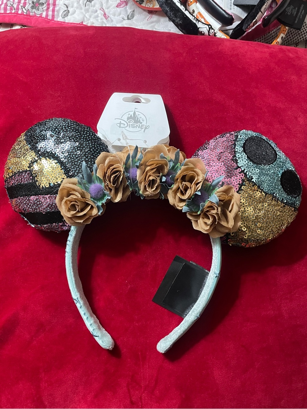 Disney Sequin Floral Minnie Ears Headband - Pink, Gold, Black, Teal, Tan
